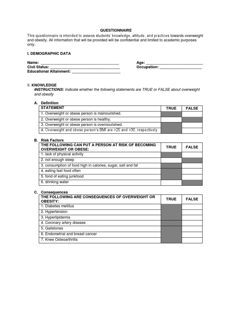 Questionnaire PDF Obesity Dieting