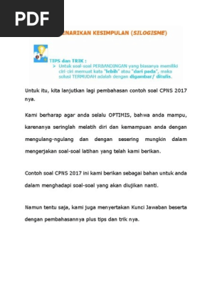 Contoh Soal Silogisme Cpns Dan Pembahasannya Pdf Berkas Pendidikan