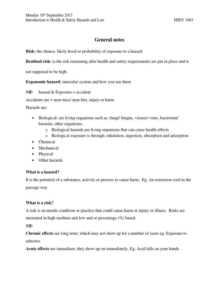Health & Safety Hazards Overview | PDF