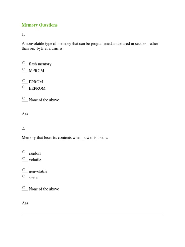 RAM and Memory Types MCQs | PDF | Computer Data Storage | Random Access ...