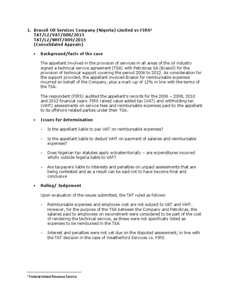 Breakdown of TAT Rulings PDF Expense Value Added Tax