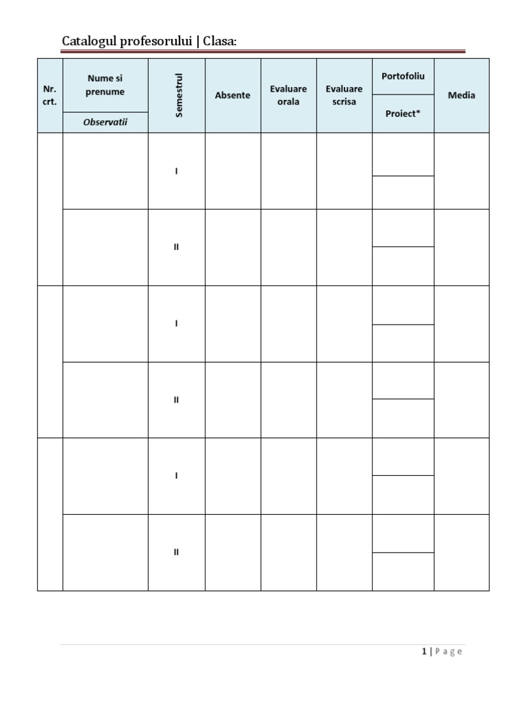 Catalogul profesorului
