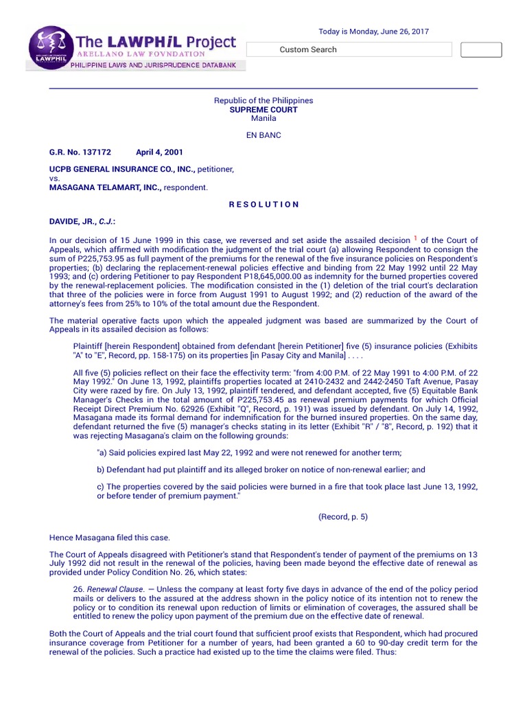 Insurance Ucpb 356 Scra 307 Estoppel Insurance