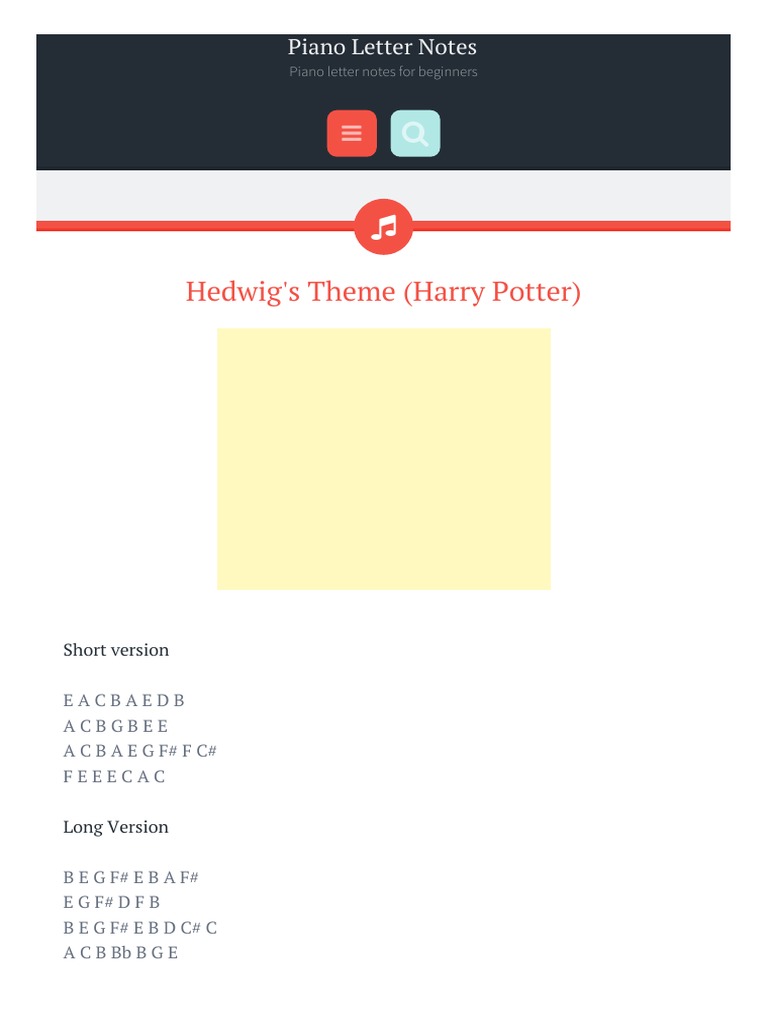 Hedwig S Theme Harry Potter Piano Letter Notes | Pdf