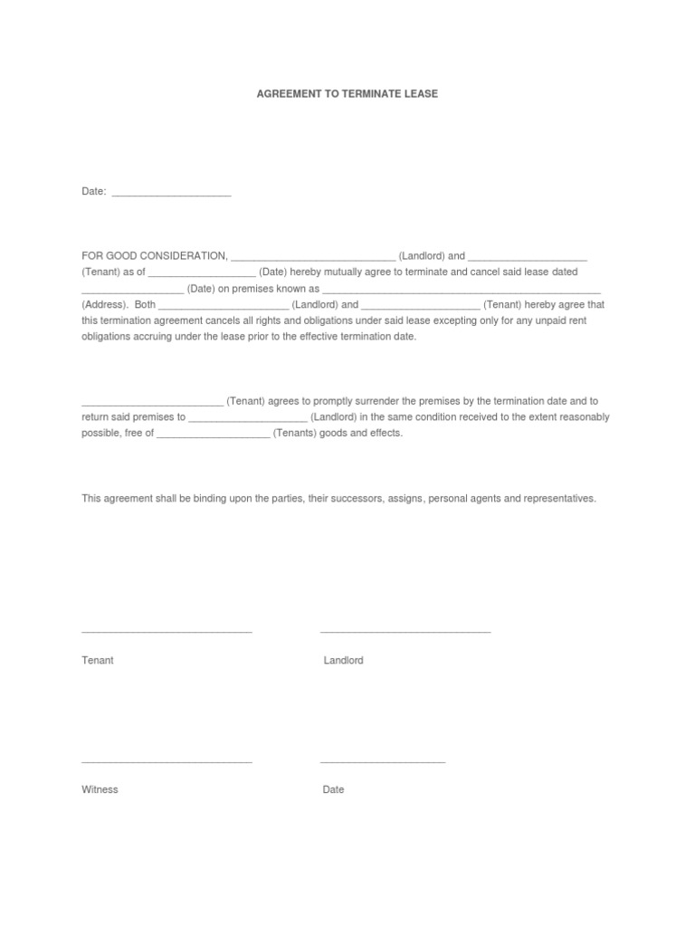Agreement To Terminate Lease  PDF  Lease  Mortgage Law Intended For cancellation of lease agreement template