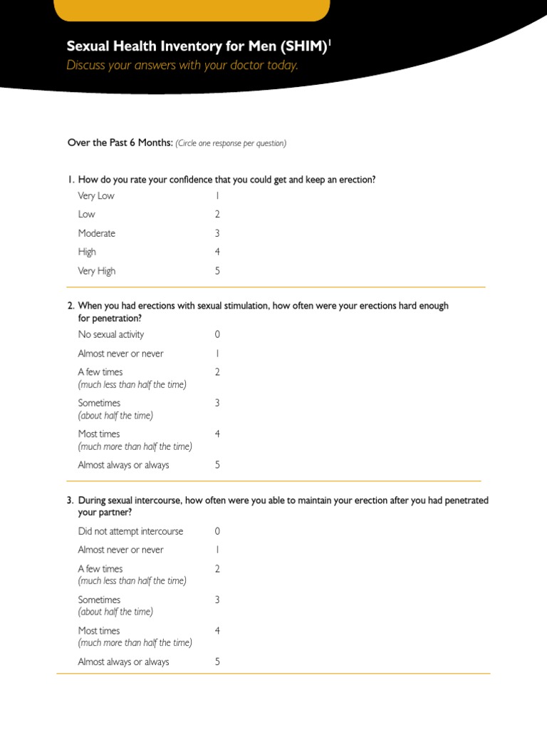 Discuss Your Answers With Your Doctor Today. Sexual Health Inventory