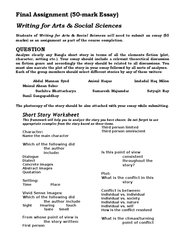 Writing For Arts & Social Sciences: Final Assignment (50-Mark Essay ...