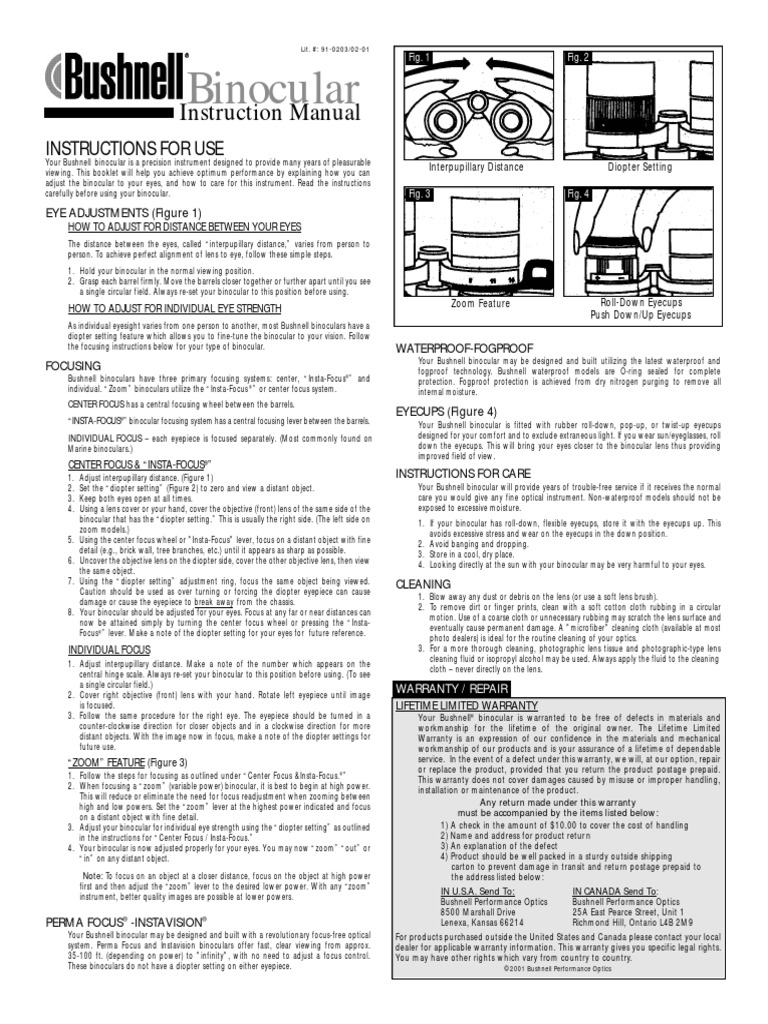 Bushnell Binocular Manual PDF Lens (Optics) Eye