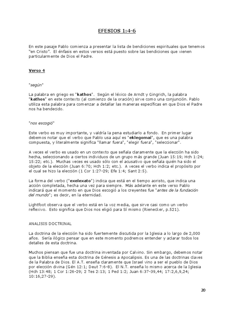 Exegesis De Efesios 1 4 6 Pdf Salvacion Predestinacion