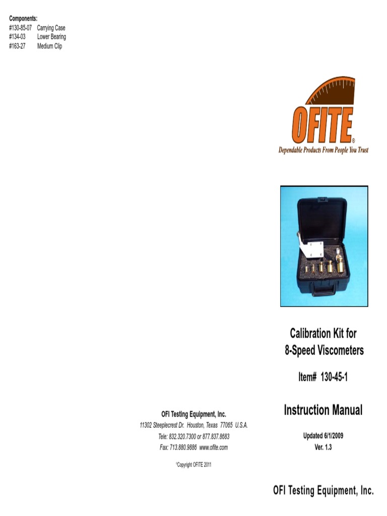 OFITE Calibration Kit For 6-Speed Viscosimeters | PDF | Calibration ...