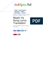 Maahi Ve song translation from Kaante