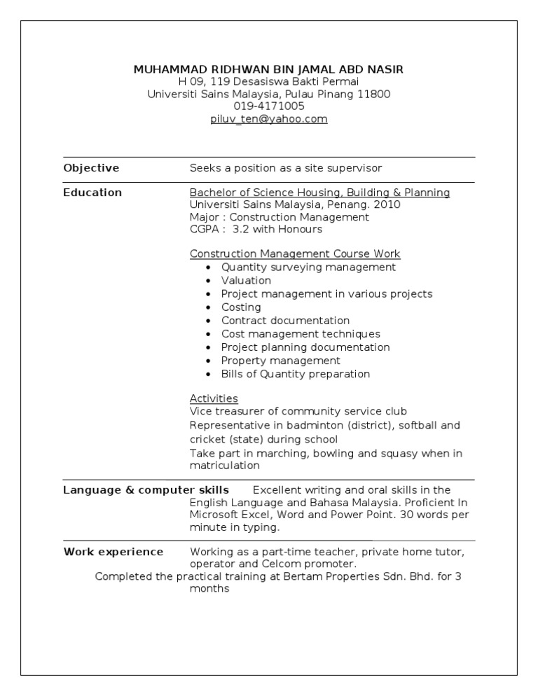 Objective Seeks A Position As A Construction Manager | PDF