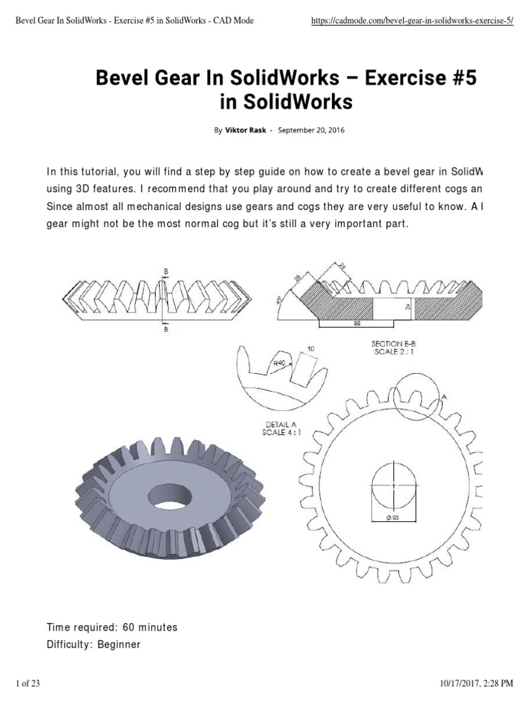 Bevel Gear in SolidWorks Exercise 5 in SolidWorks CAD Mode Gear