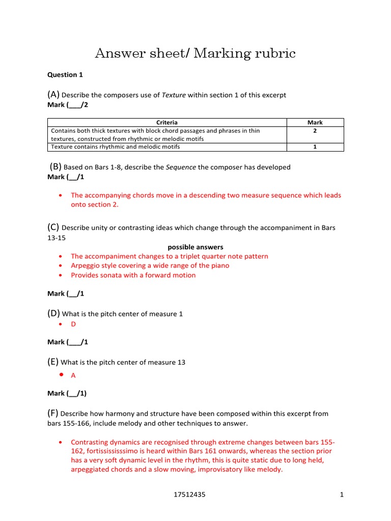 Answer Sheet | PDF | Rhythm | Harmony