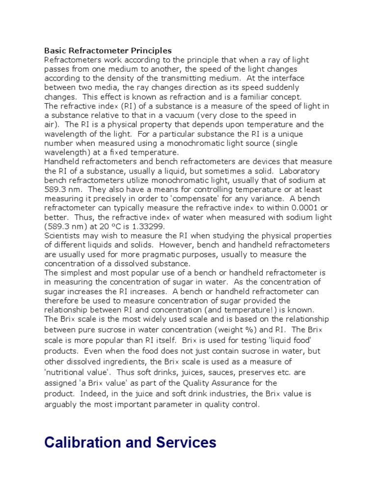 Basic Refractometer Principles Download Free PDF Light Refractive Index
