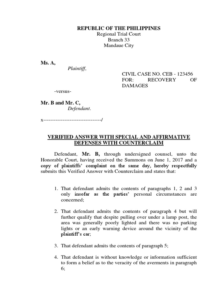 Sample Answer | PDF | Negligence | Lawsuit