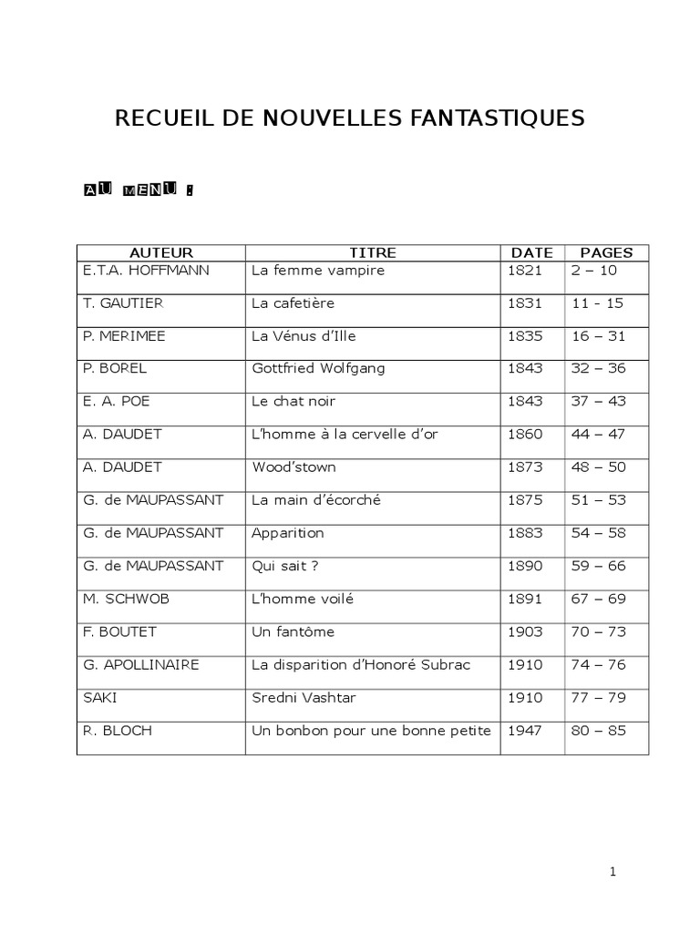 Recueil Fantastique 4ème  PDF