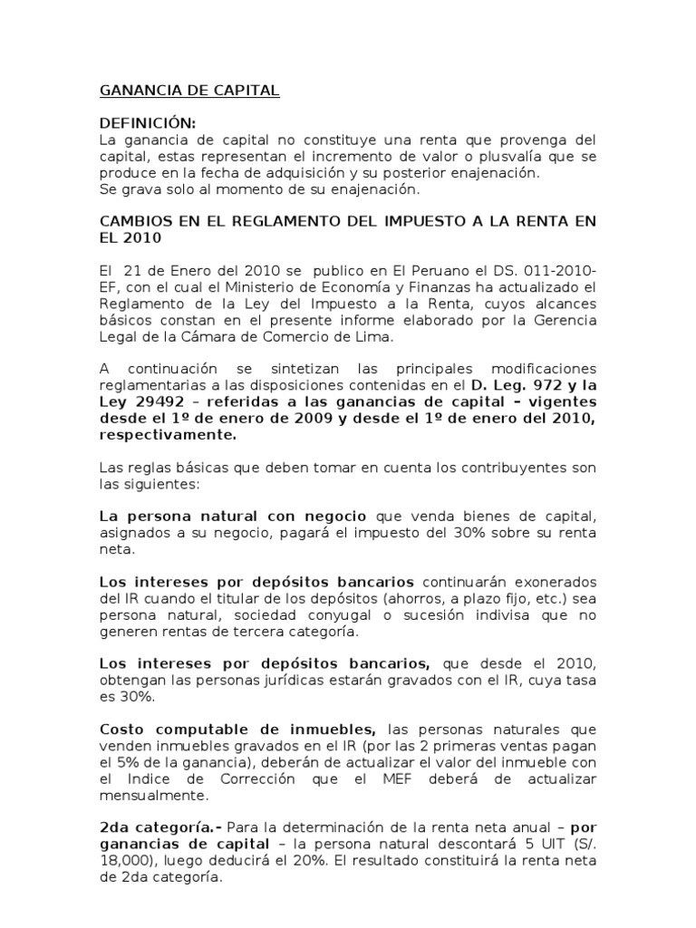 Informe sobre Ganancia de Capital 2010 | PDF | Impuesto sobre la renta ...