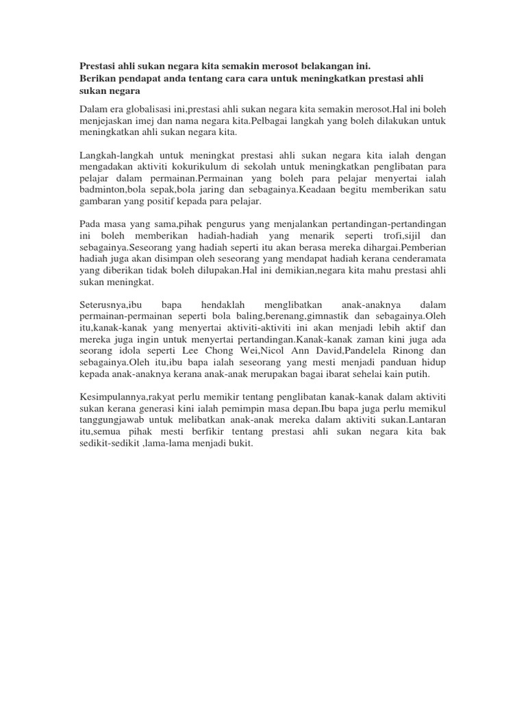 Cara Cara Untuk Meningkatan Mutu Sukan Negara Kita Pdf