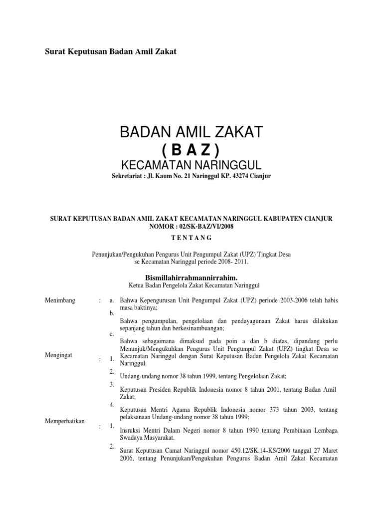 Surat Keputusan Badan Amil Zakat Editeun