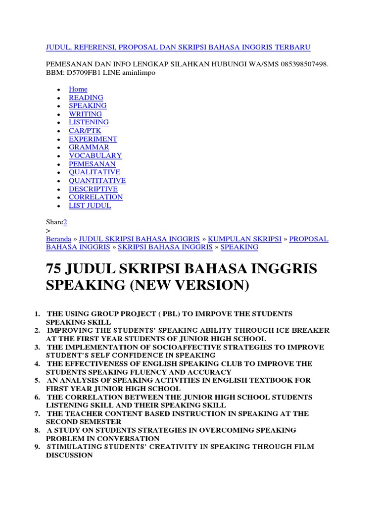 Contoh Judul Skripsi Bahasa Inggris Speaking Pejuang Skripsi