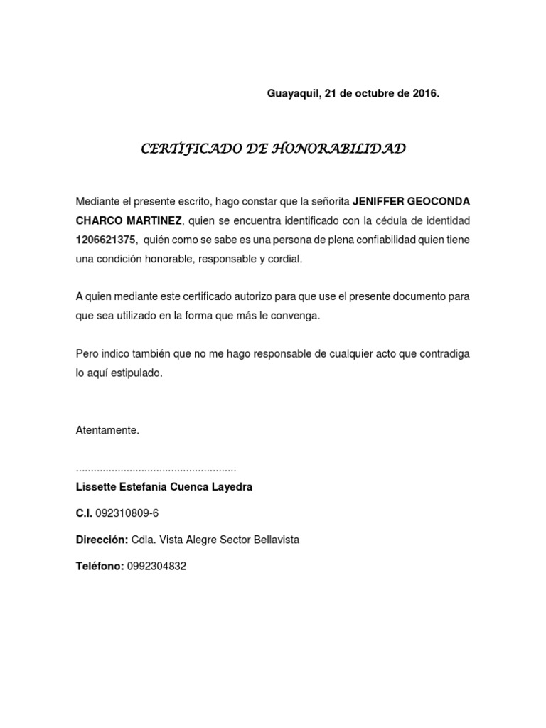 Carta de Honorabilidad