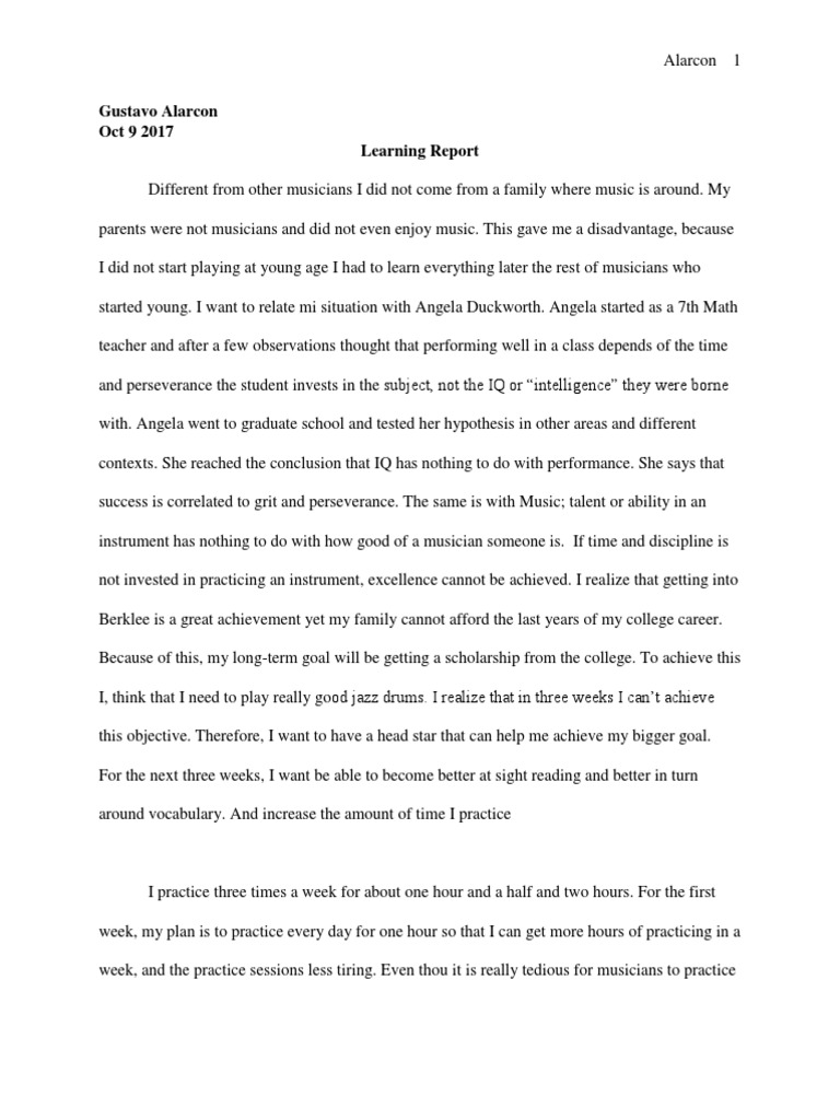 Final Learning Report Pdf Grit Personality Trait Drum Kit