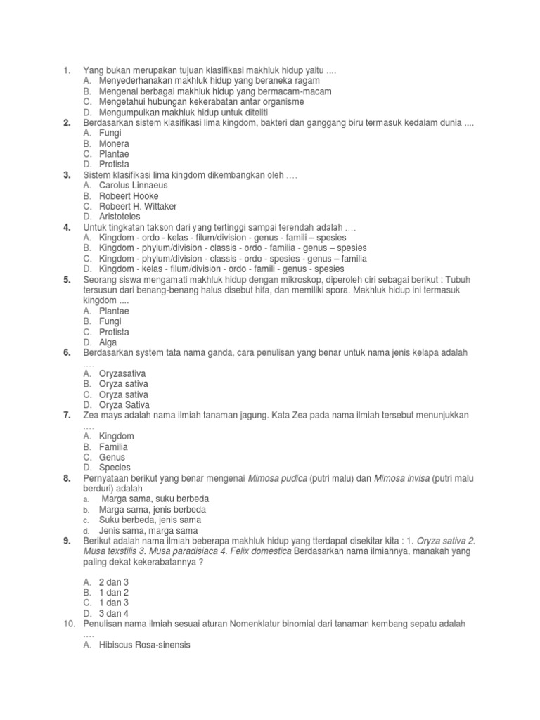 Yang Bukan Merupakan Tujuan Klasifikasi Makhluk Hidup Yaitu Pdf