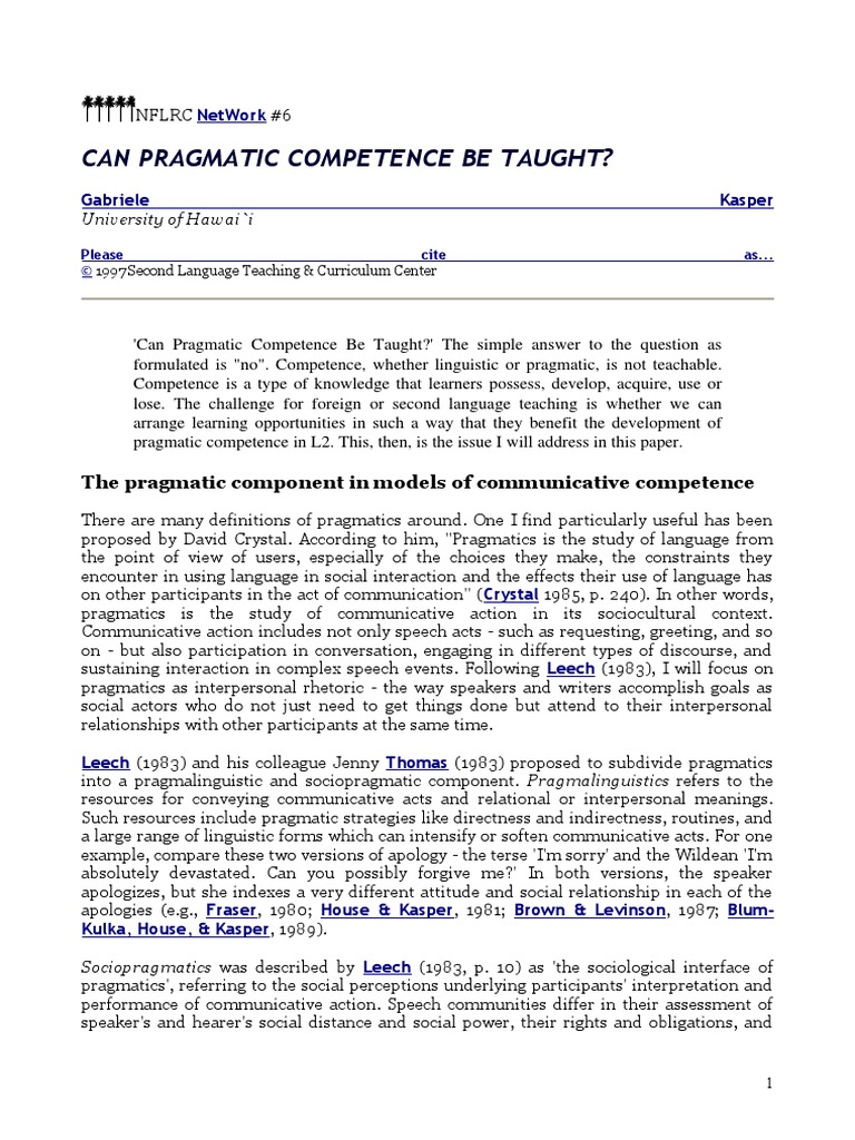 Can Pragmatic Competence Be Taught | PDF | Second Language | English As ...