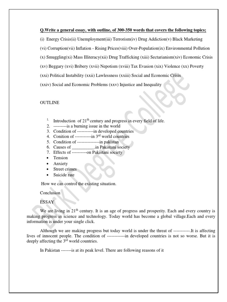 social evils in pakistan essay with outline pdf