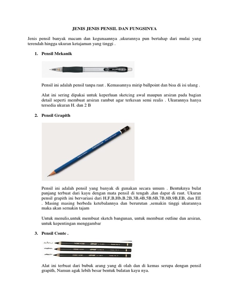  Jenis  Jenis  Pensil Dan Fungsinya