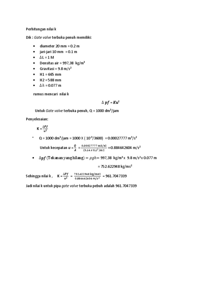 Perhitungan Nilai K | PDF | Sains & Matematika | Teknologi & Rekayasa