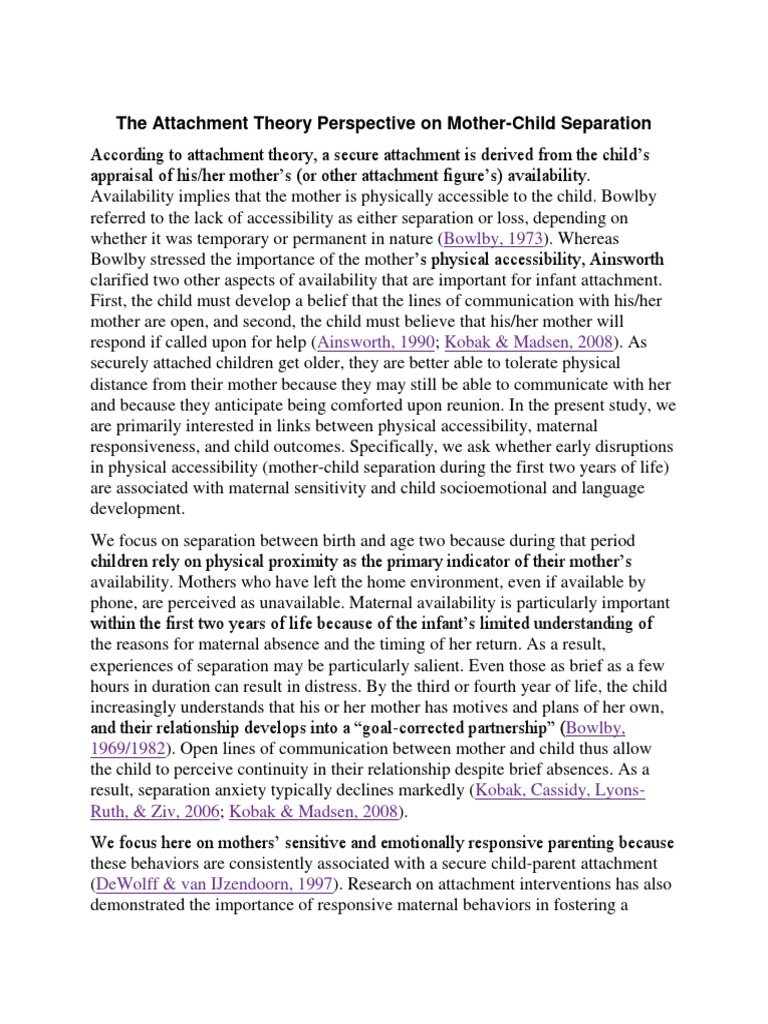 The Attachment Theory Perspective On Mother-Child Separation | Download ...