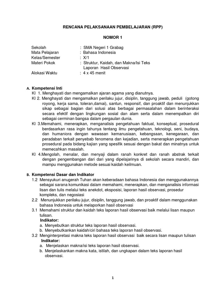 Contoh Rpp Teks Laporan Hasil Observasi Kelas X - Kumpulan 