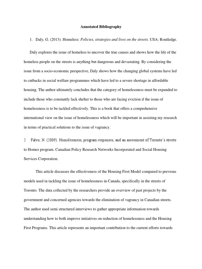 Annotated bibliography homelessness picture