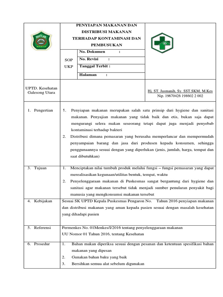 Prosedur Aman Penyiapan dan Distribusi Makanan | PDF