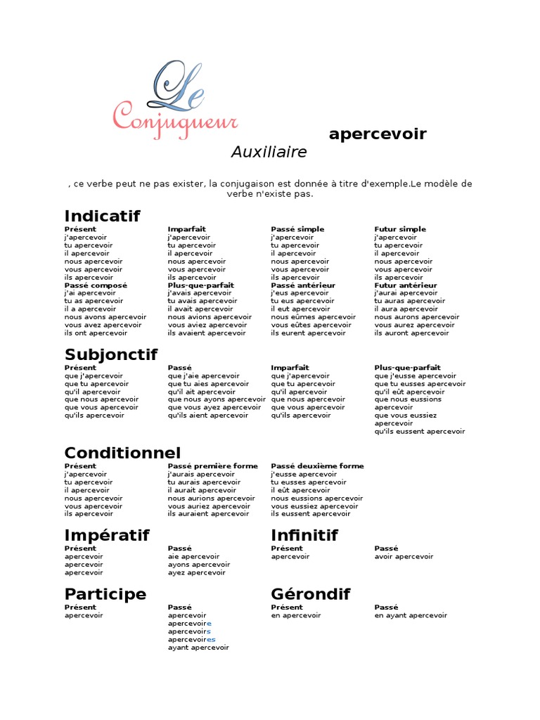 Apercevoir Au Passé Simple De L Indicatif