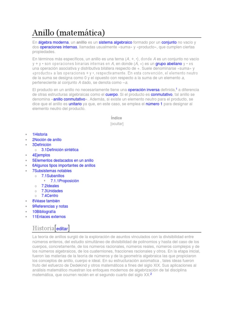 Anillo (Matemática) PDF Anillo (Matemáticas) Grupo (Matemáticas)