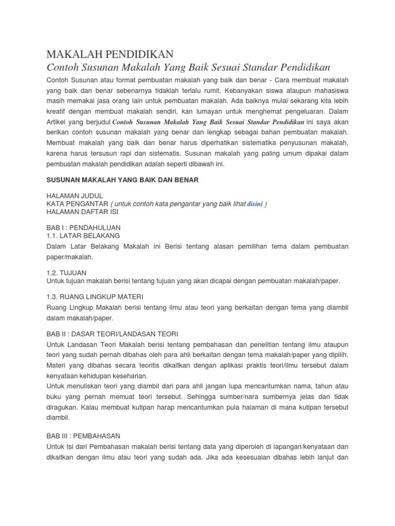 Contoh Makalah Yang Baik Dan Benar