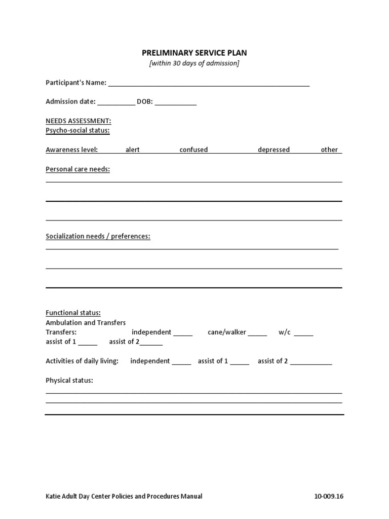 Preliminary Service Plan Template | PDF | Caregiver | Health Care