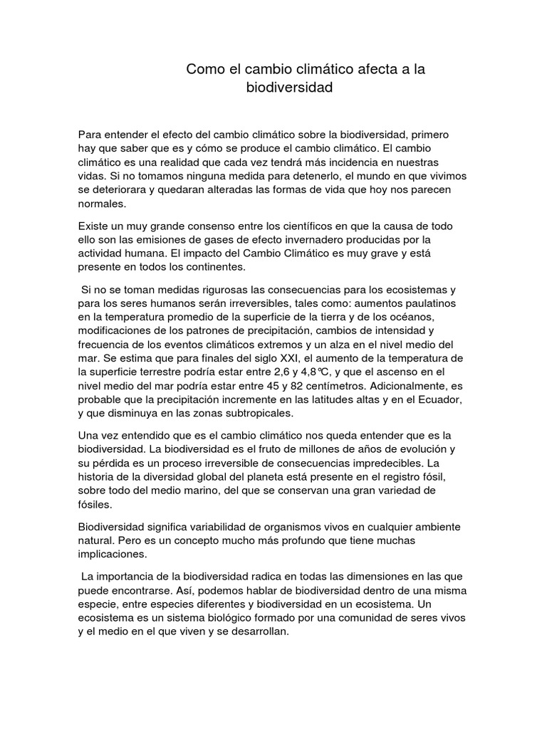Impacto del Cambio Climático en Biodiversidad | PDF | Cambio climático ...