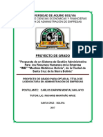Proyecto de Grado Propuesta de Un Sistema de Gestion Administrativa para Los Recursos Humanos en La Empresa Muebles Metalicos Bolivia PDF