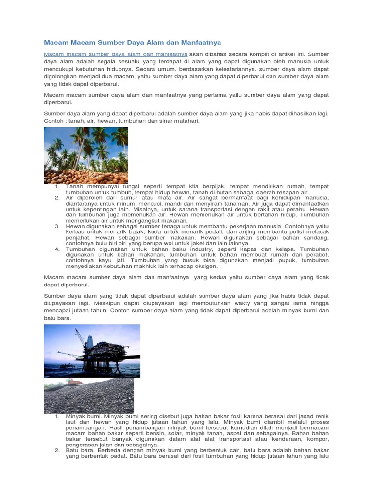 Macam Macam Sumber Daya Alam Dan Manfaatnya
