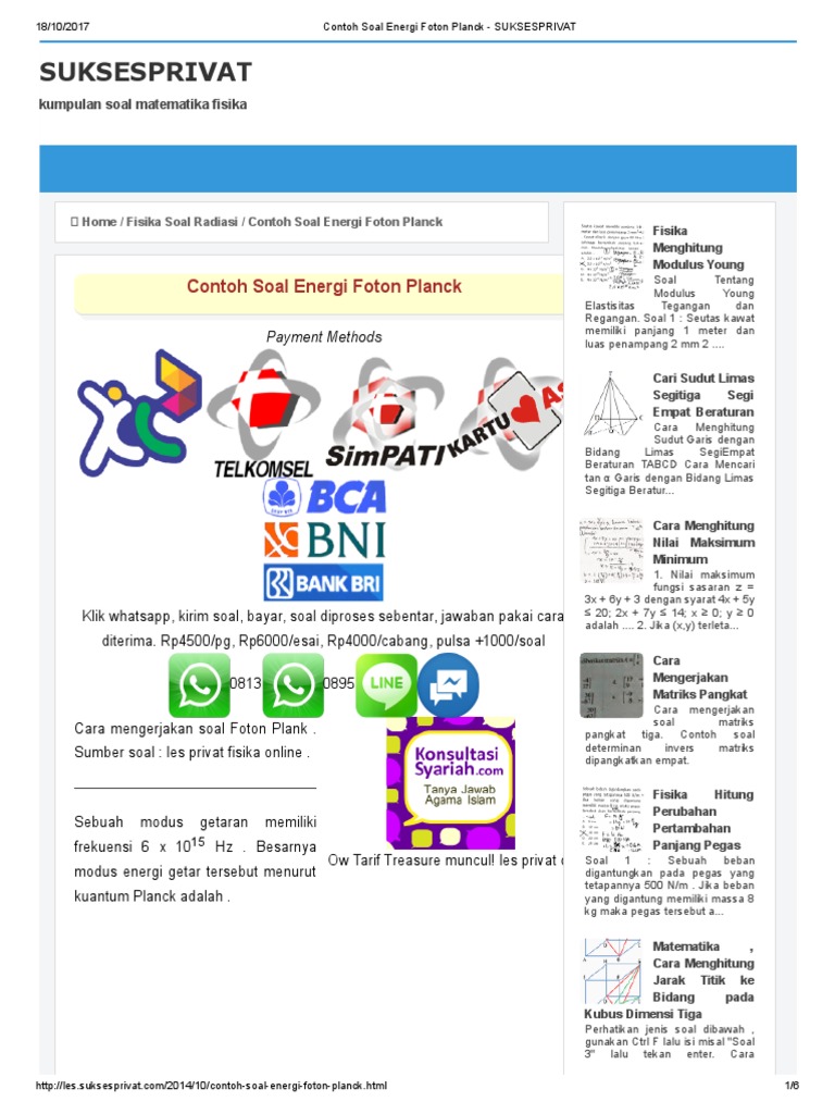 Contoh Soal Energi Foton Planck Suksesprivat