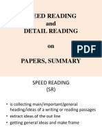 Speed Reading and Detail Reading On Papers, Summary