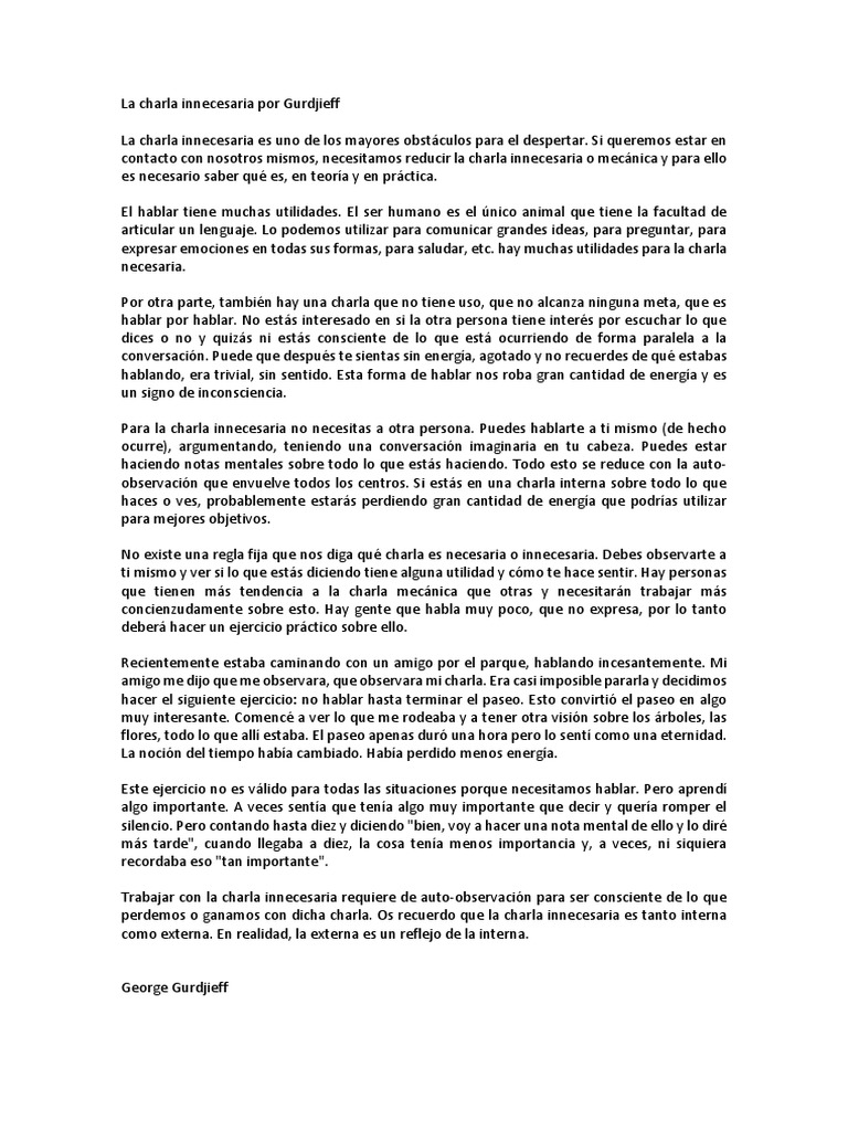 La Charla Innecesaria Por Gurdjieff | PDF | Teoría | Epistemología