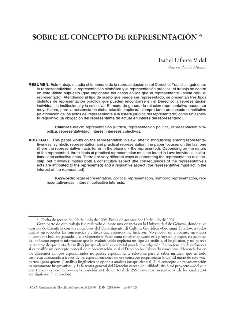 Concepto de Representación en Derecho | PDF | Teoría | Democracia