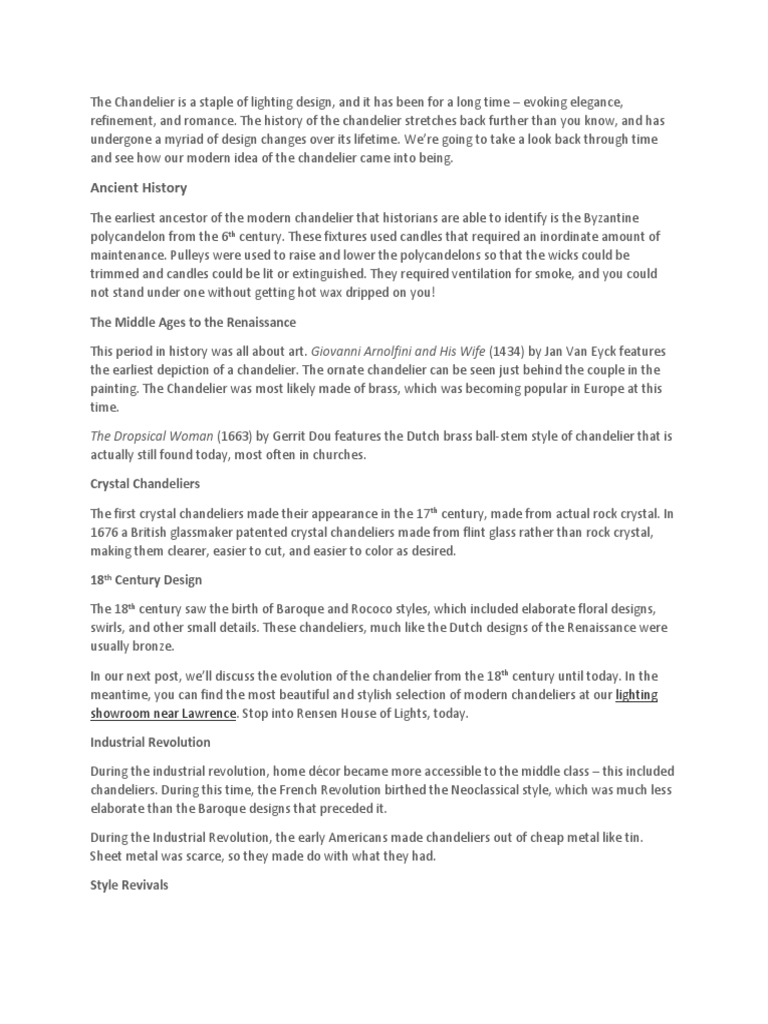 Chandeliers History PDF Art Media Arts (General)