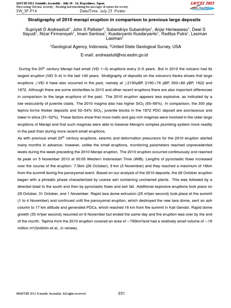Stratigraphy of 2010 Merapi Eruption in Comparison To Previous Large ...