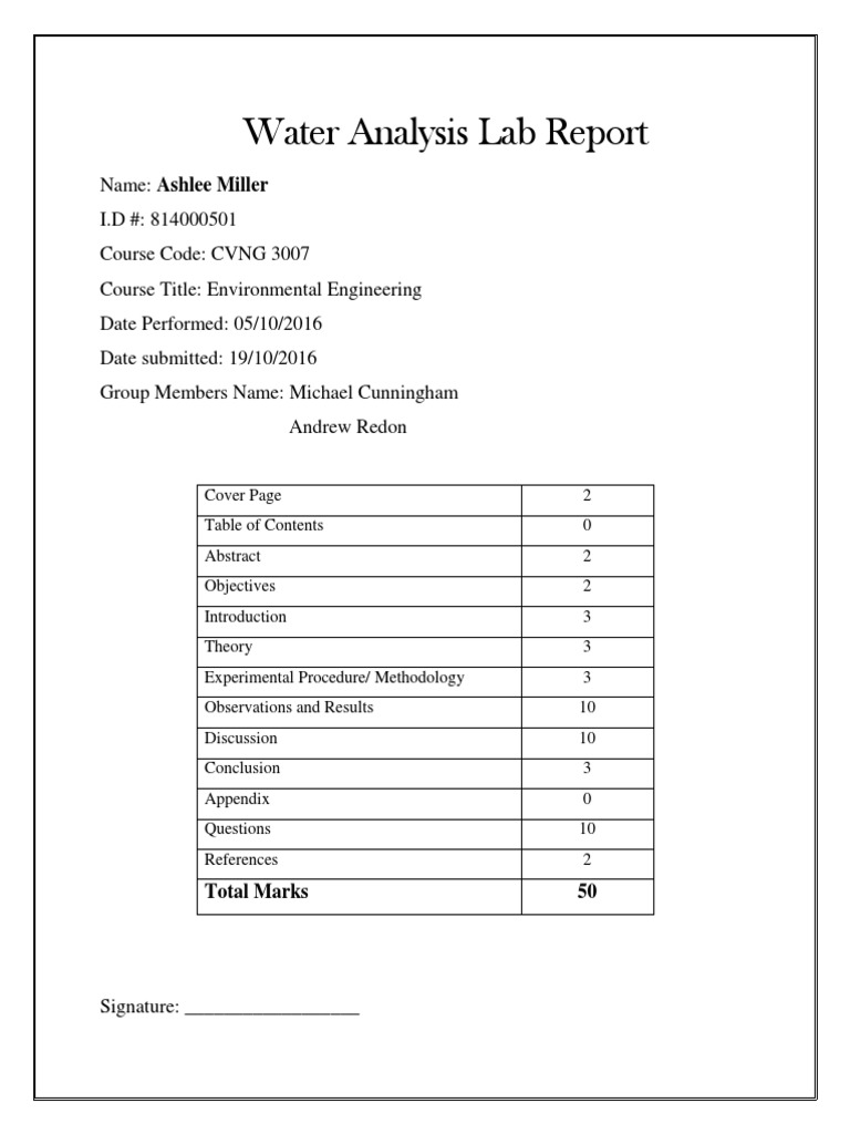 Water Quality Analysis Lab Report | PDF | Alkalinity | Water Purification